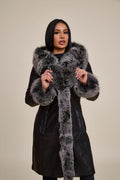 Women's Elsa Shearling Sheepskin Jacket With Fox [Black/Frosted]