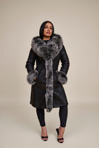 Women's Elsa Shearling Sheepskin Jacket With Fox [Black/Frosted]