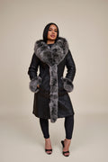 Women's Elsa Shearling Sheepskin Jacket With Fox [Black/Frosted]