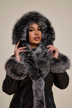 Women's Elsa Shearling Sheepskin Jacket With Fox [Black/Frosted]