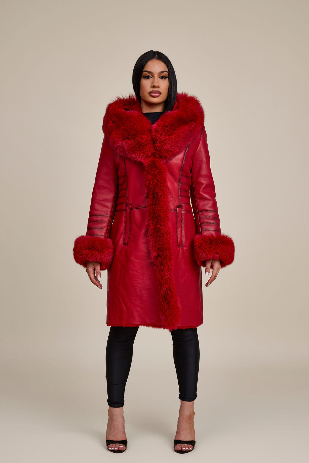 Women's Elsa Shearling Sheepskin Jacket With Fox [Red]