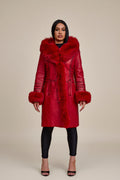 Women's Elsa Shearling Sheepskin Jacket With Fox [Red]