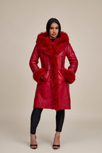 Women's Elsa Shearling Sheepskin Jacket With Fox [Red]