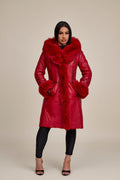 Women's Elsa Shearling Sheepskin Jacket With Fox [Red]