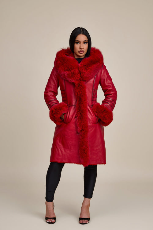 Women's Elsa Shearling Sheepskin Jacket With Fox [Red]