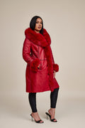 Women's Elsa Shearling Sheepskin Jacket With Fox [Red]