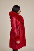 Women's Elsa Shearling Sheepskin Jacket With Fox [Red]