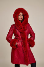 Women's Elsa Shearling Sheepskin Jacket With Fox [Red]