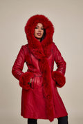 Women's Elsa Shearling Sheepskin Jacket With Fox [Red]