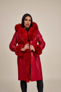 Women's Elsa Shearling Sheepskin Jacket With Fox [Red]