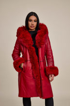 Women's Elsa Shearling Sheepskin Jacket With Fox [Red]