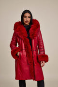 Women's Elsa Shearling Sheepskin Jacket With Fox [Red]