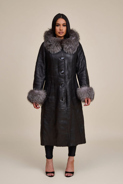 Women's Margo Shearling Sheepskin Jacket With Fox [Black/Silver]