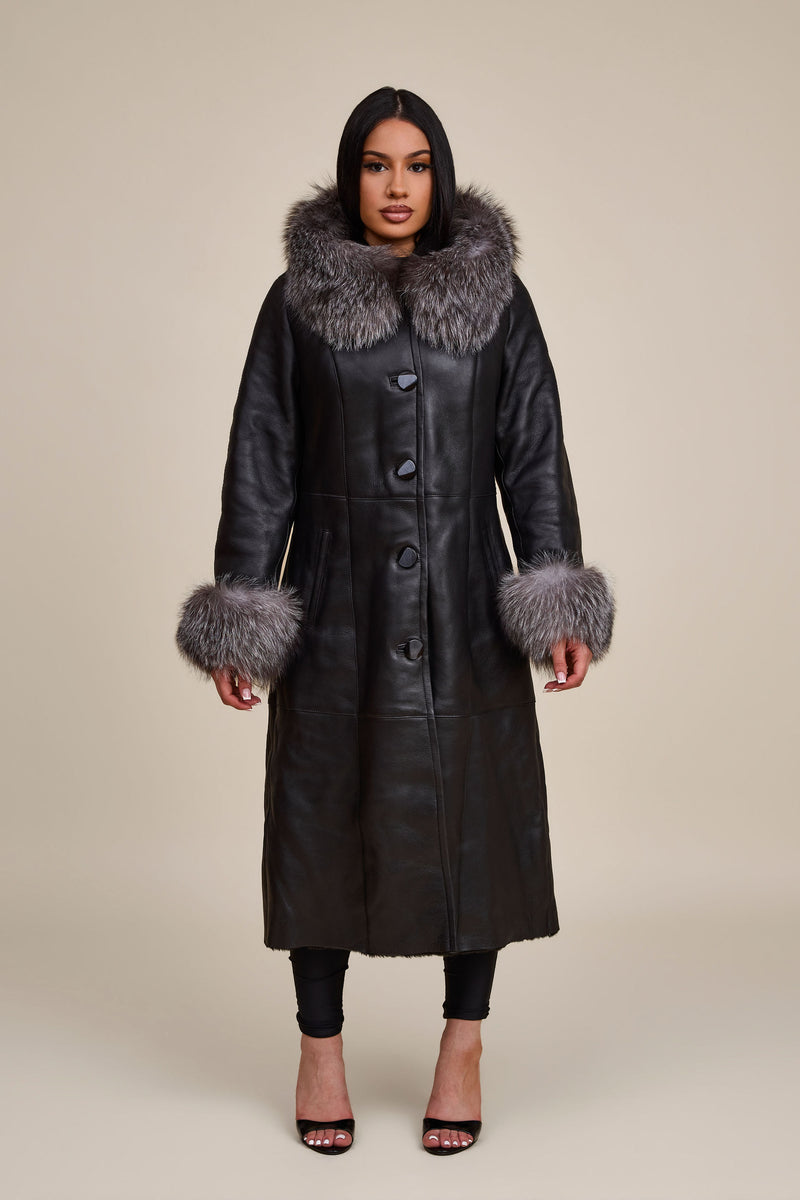 Women's Margo Shearling Sheepskin Jacket With Fox [Black/Silver]
