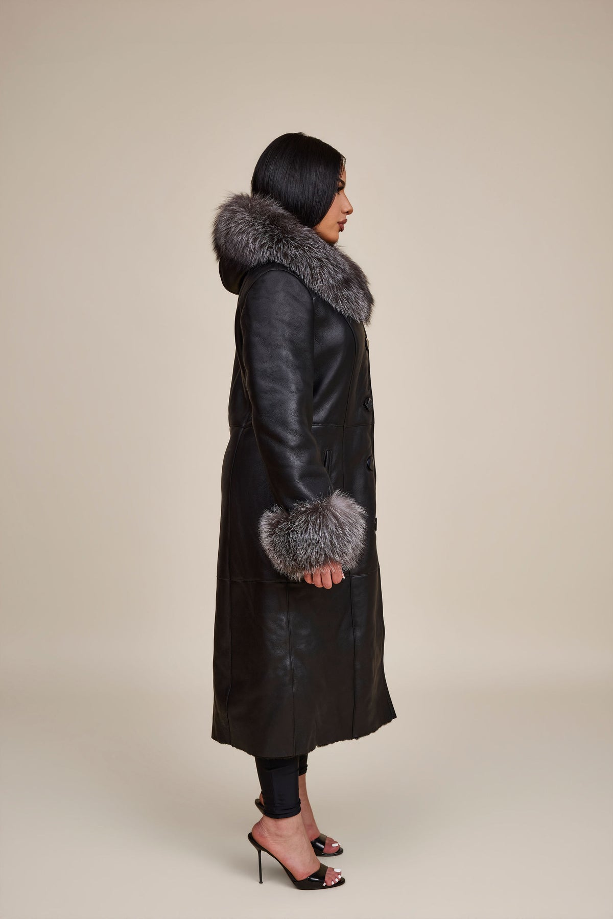 Women's Margo Shearling Sheepskin Jacket With Fox [Black/Silver]