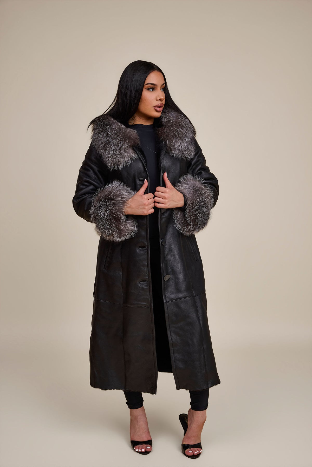 Women's Margo Shearling Sheepskin Jacket With Fox [Black/Silver]