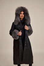 Women's Margo Shearling Sheepskin Jacket With Fox [Black/Silver]