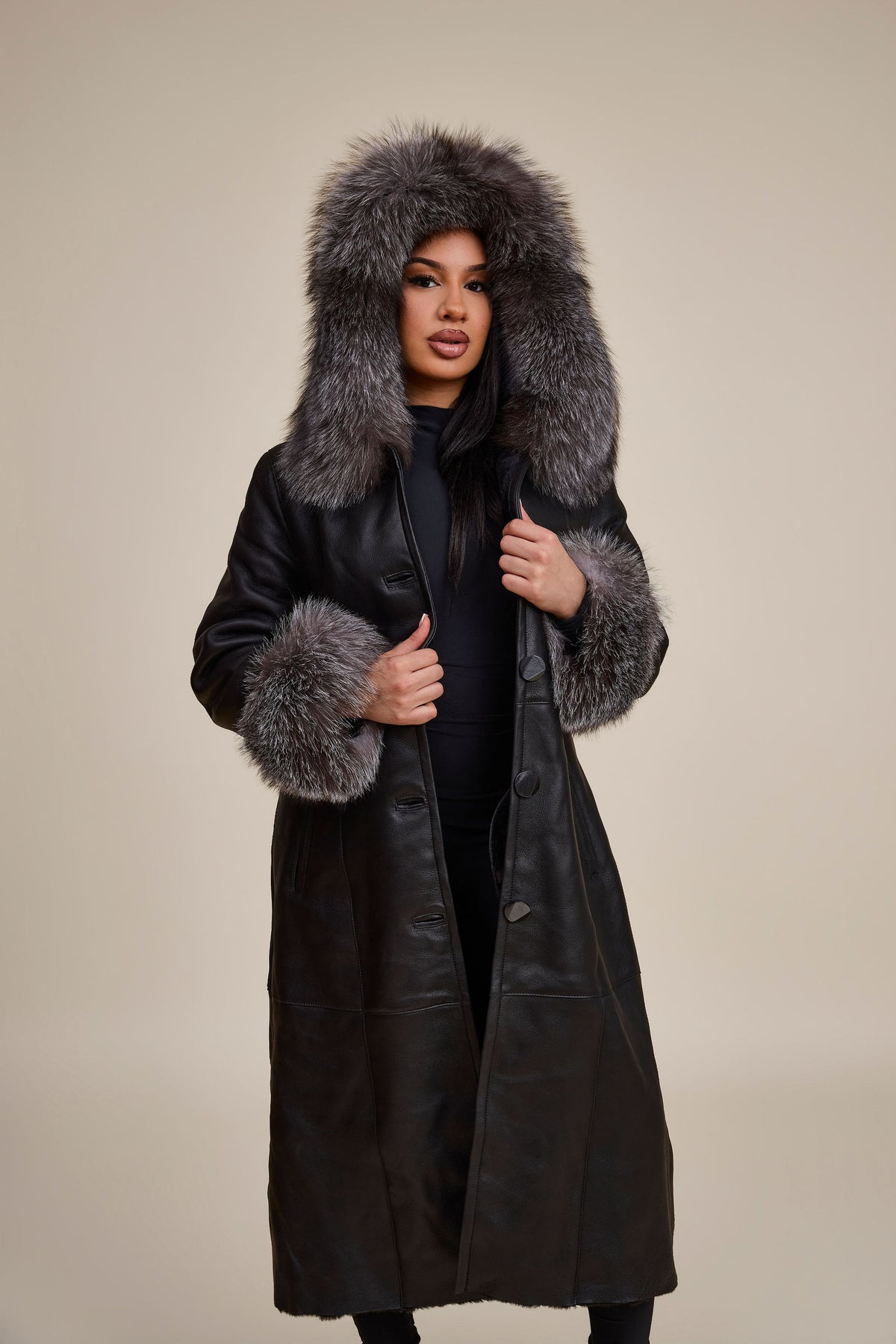 Women's Margo Shearling Sheepskin Jacket With Fox [Black/Silver]