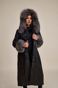 Women's Margo Shearling Sheepskin Jacket With Fox [Black/Silver]