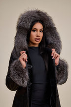 Women's Margo Shearling Sheepskin Jacket With Fox [Black/Silver]