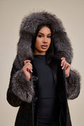 Women's Margo Shearling Sheepskin Jacket With Fox [Black/Silver]