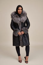 Women's Elsa Shearling Sheepskin Jacket With Fox [Black/Silver]