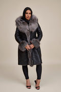 Women's Elsa Shearling Sheepskin Jacket With Fox [Black/Silver]