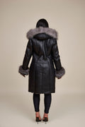 Women's Elsa Shearling Sheepskin Jacket With Fox [Black/Silver]