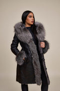 Women's Elsa Shearling Sheepskin Jacket With Fox [Black/Silver]