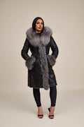Women's Elsa Shearling Sheepskin Jacket With Fox [Black/Silver]