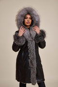 Women's Elsa Shearling Sheepskin Jacket With Fox [Black/Silver]
