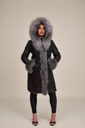 Women's Elsa Shearling Sheepskin Jacket With Fox [Black/Silver]