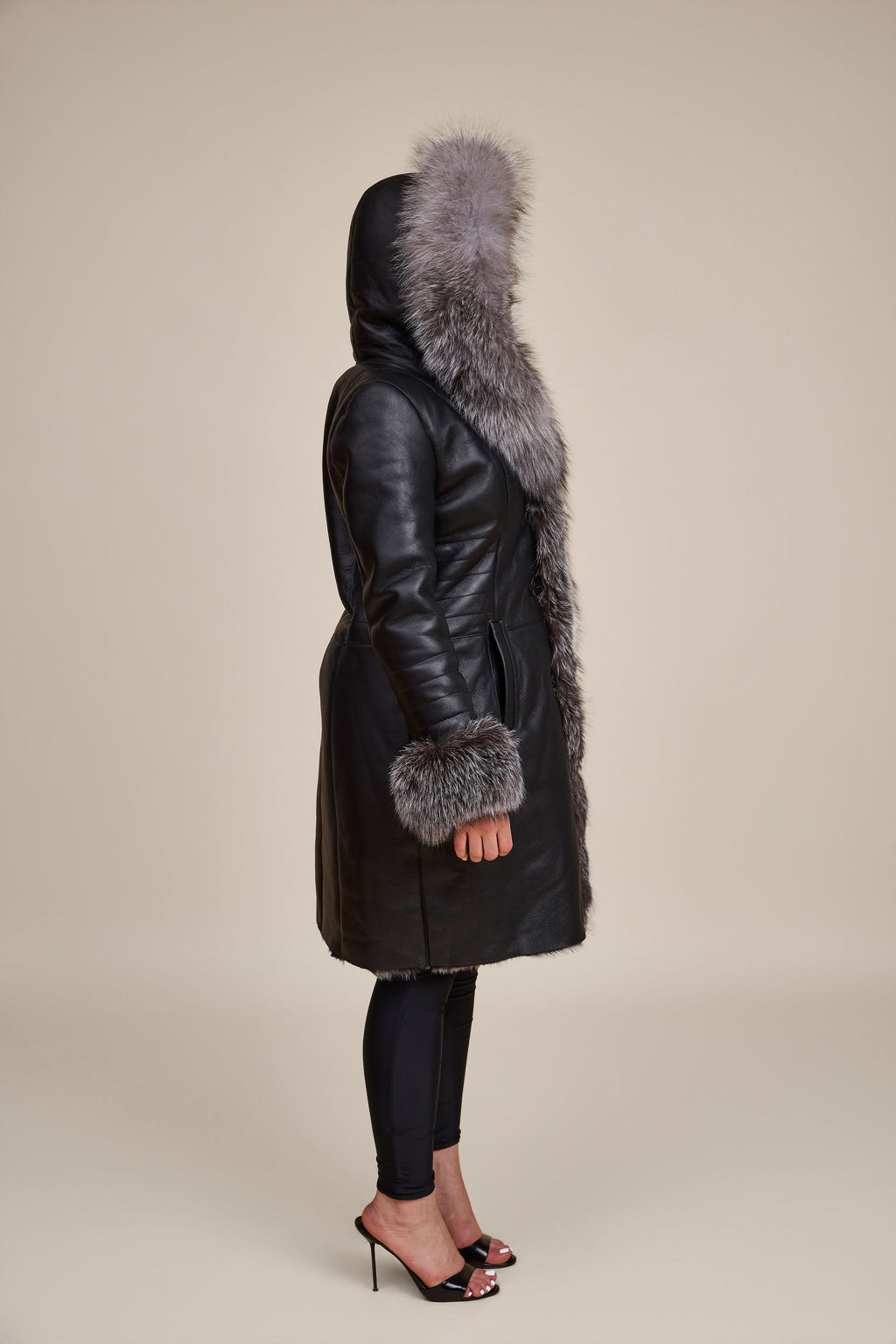 Women's Elsa Shearling Sheepskin Jacket With Fox [Black/Silver]