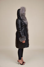 Women's Elsa Shearling Sheepskin Jacket With Fox [Black/Silver]