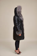 Women's Elsa Shearling Sheepskin Jacket With Fox [Black/Silver]