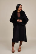 Women's Deja Cashmere Trench Coat With Fur Trimming [Black]