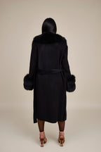 Women's Deja Cashmere Trench Coat With Fur Trimming [Black]
