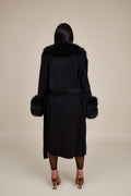 Women's Deja Cashmere Trench Coat With Fur Trimming [Black]