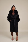 Women's Deja Cashmere Trench Coat With Fur Trimming [Black]