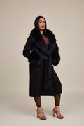 Women's Deja Cashmere Trench Coat With Fur Trimming [Black]