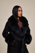 Women's Deja Cashmere Trench Coat With Fur Trimming [Black]