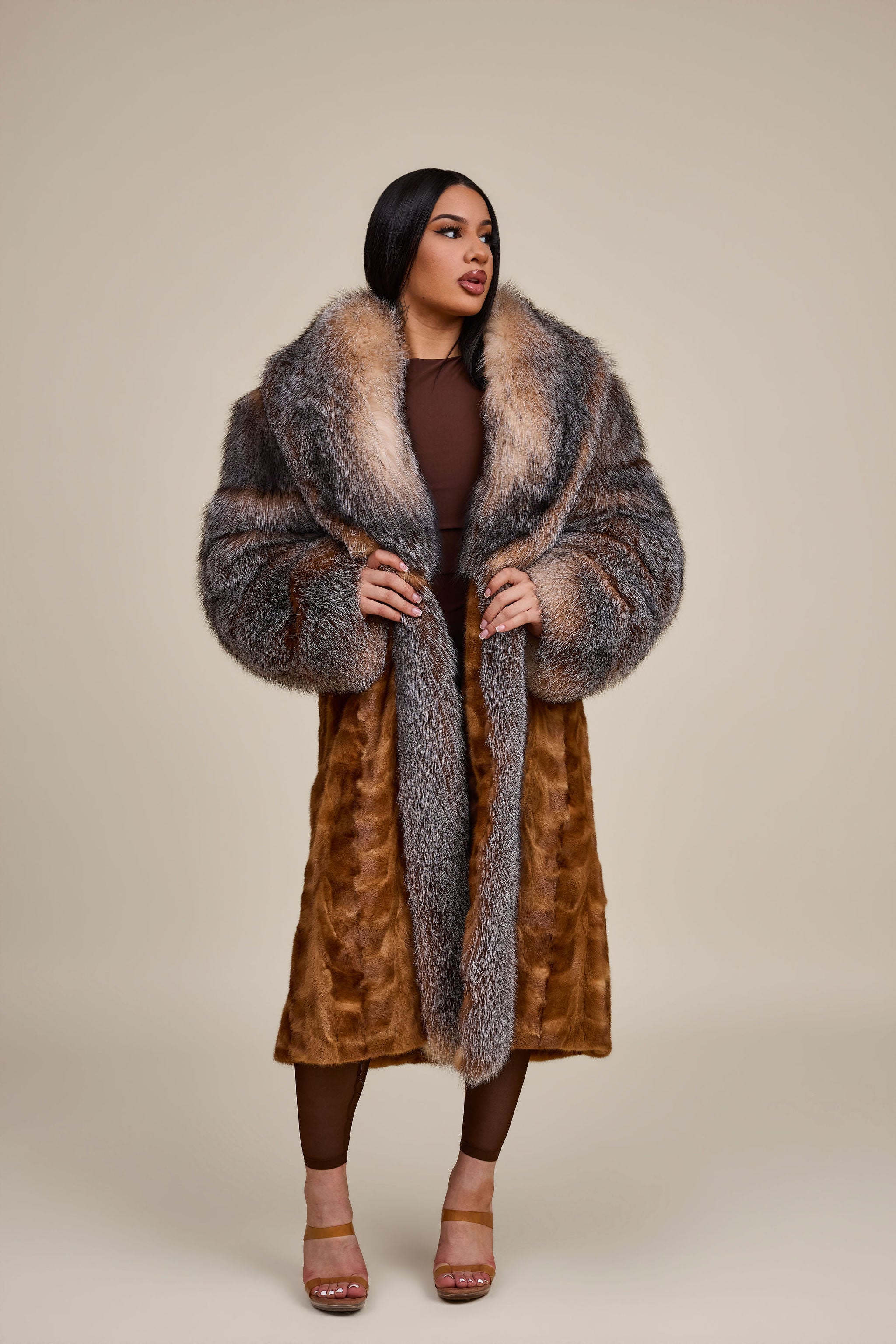 Women's Harper Mink And Fox Coat [Whiskey/Crystal] – LeatherKloset