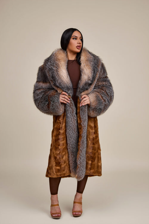Women's Harper Mink And Fox Coat [Whiskey/Crystal]