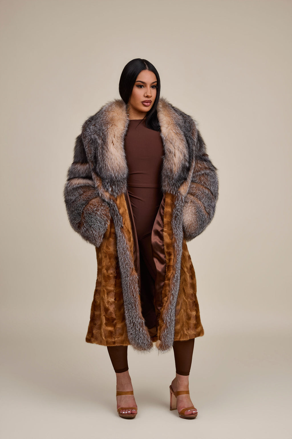 Women's Harper Mink And Fox Coat [Whiskey/Crystal]