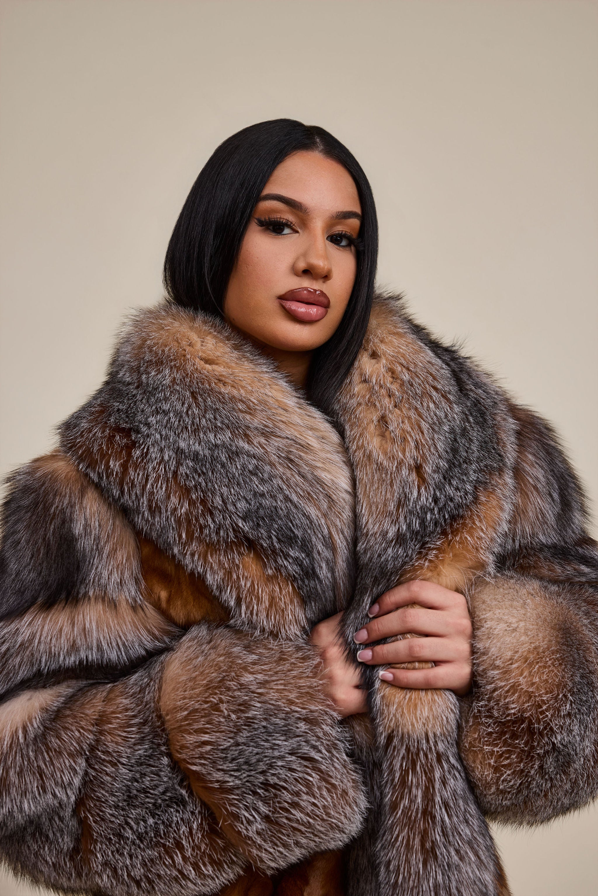 Women's Harper Mink And Fox Coat [Whiskey/Crystal] – LeatherKloset