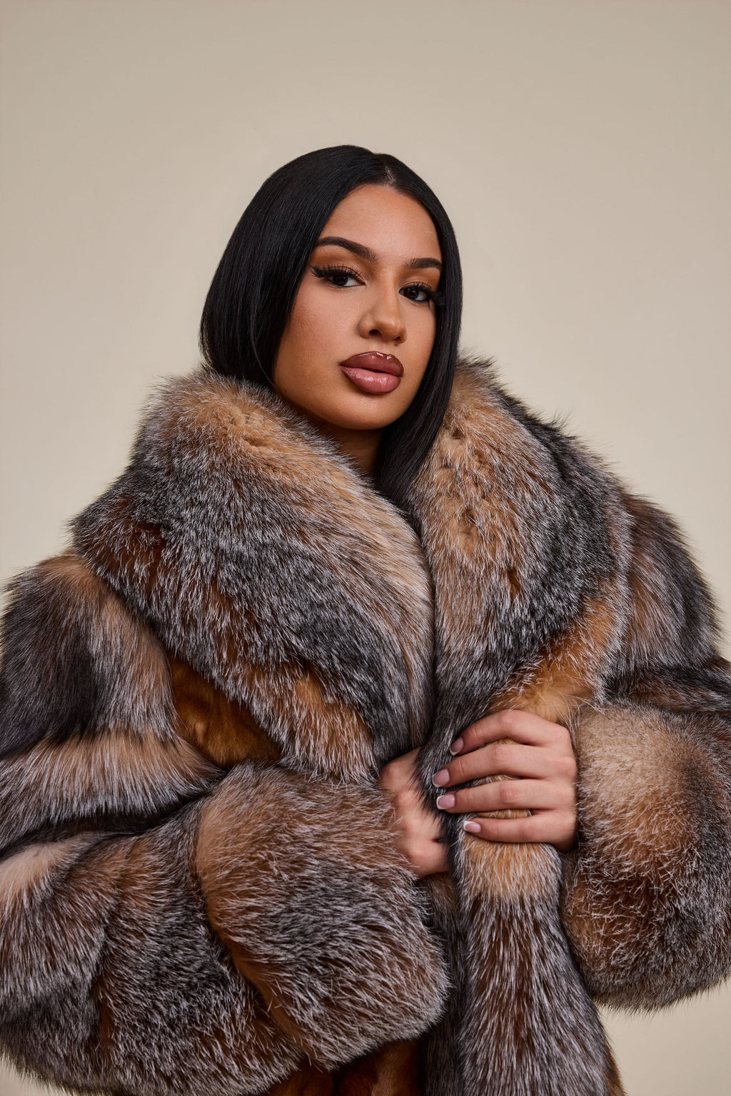 Women's Harper Mink And Fox Coat [Whiskey/Crystal]