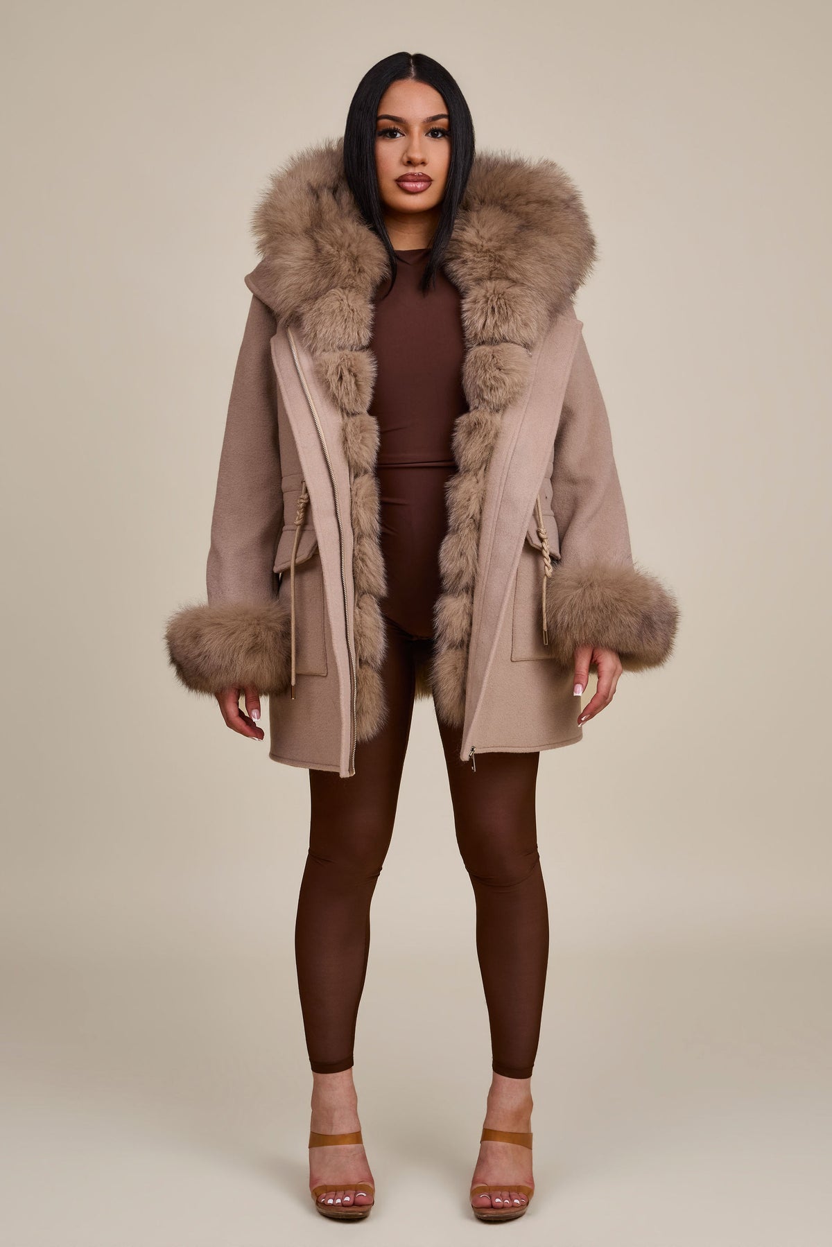 Women's Josie Convertible Cashmere Jacket With Fox [Nude Color]