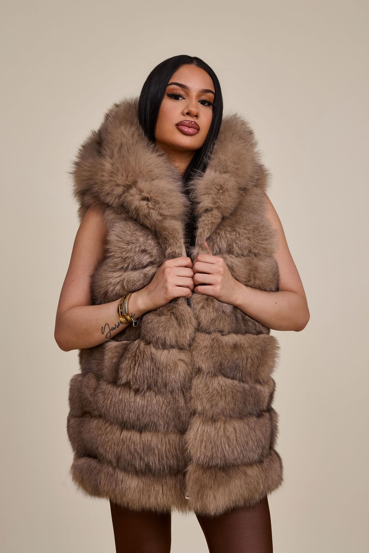 Women's Josie Convertible Cashmere Jacket With Fox [Nude Color]