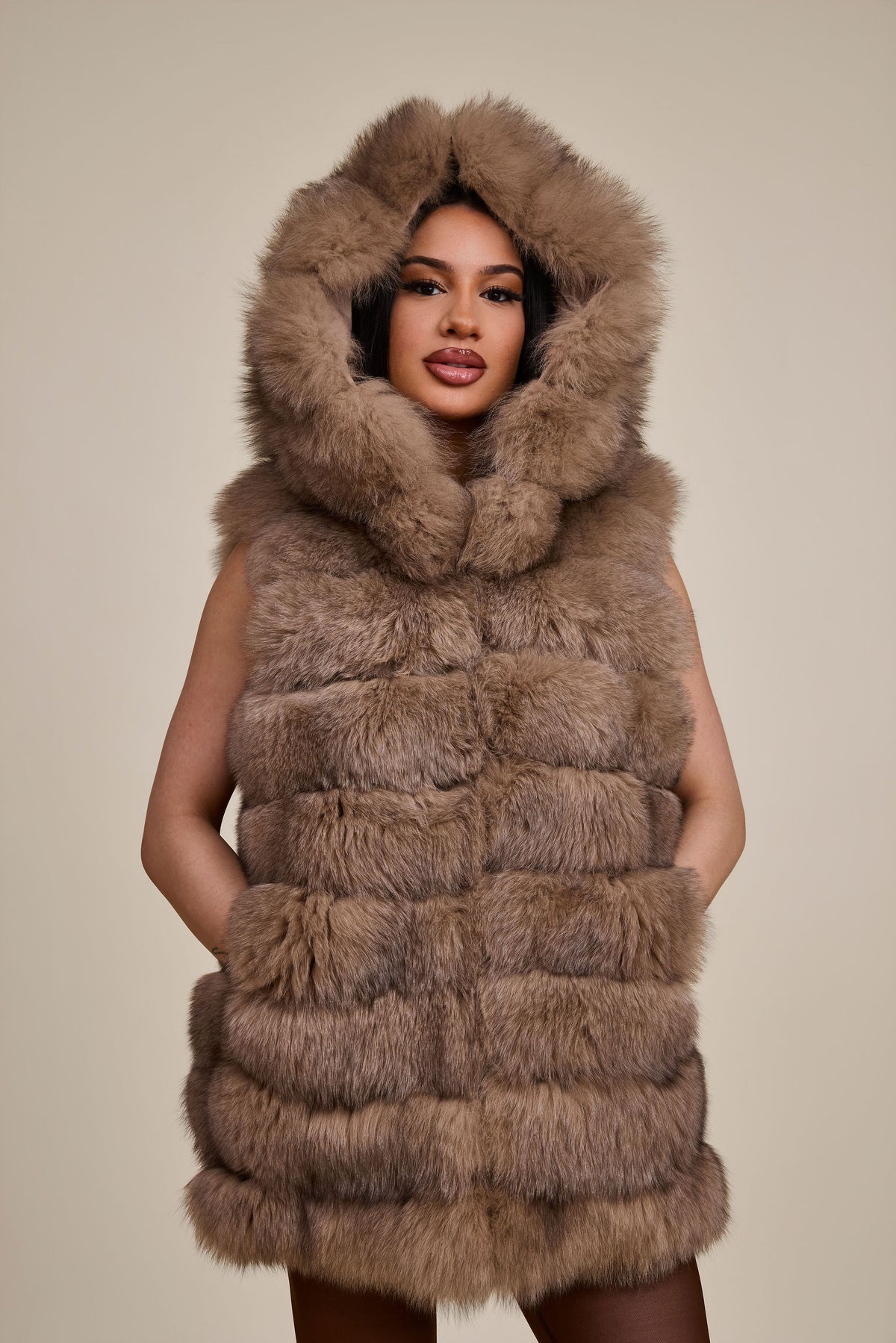 Women's Josie Convertible Cashmere Jacket With Fox [Nude Color]