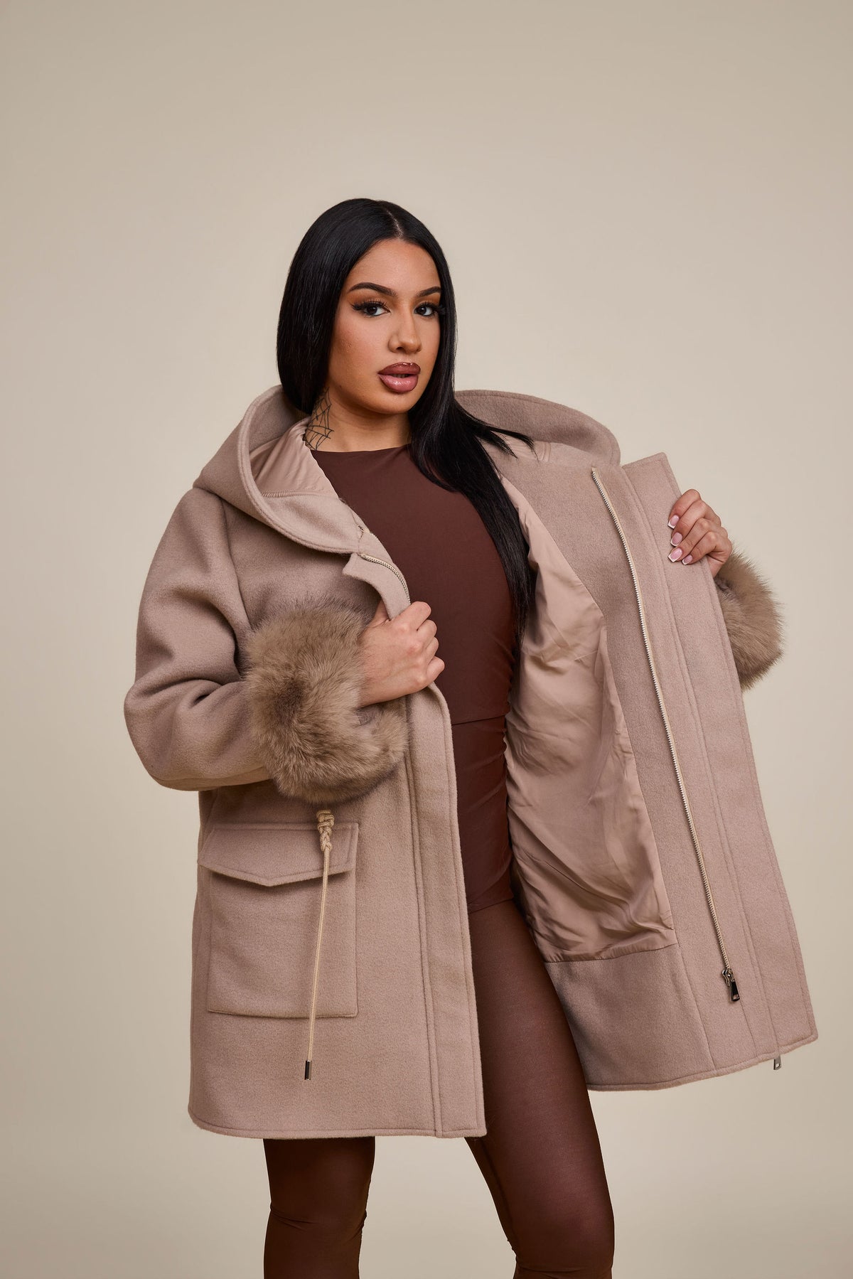 Women's Josie Convertible Cashmere Jacket With Fox [Nude Color]
